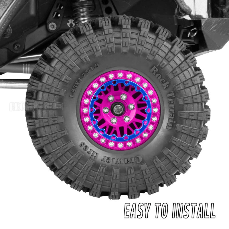إطارات عجلات BRCatWPark RC 1.9 لسيارة 1/10 SCX10 SCX10 II 90046 SCX10 III AXI03007 SCX10 Pro TRX4 TRX6 Gen7/8 D90 VS4-10 MST CFX RC الزاحف، 4 قطع من الألومنيوم 1.9 عجلة، وردي - Image 3